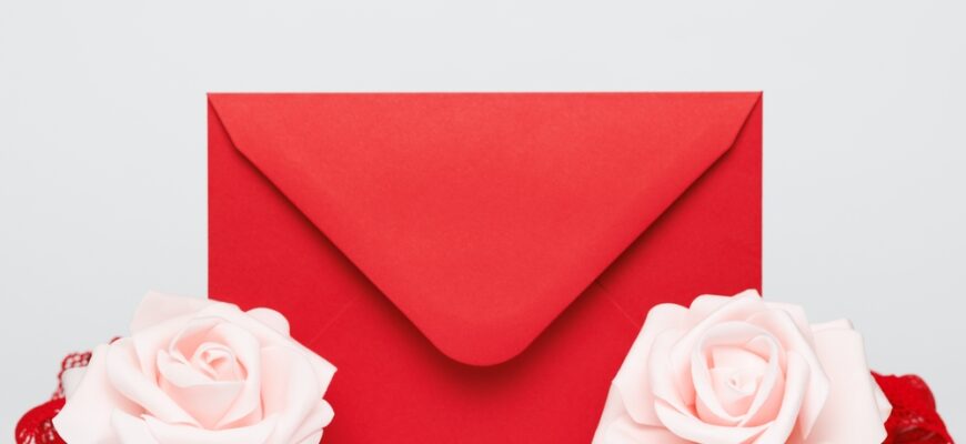 Two,Soft,Pink,Roses,Frame,A,Red,Envelope,With,Lace